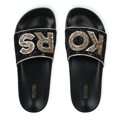 michael kors nadia black slide|michael kors black slippers women.